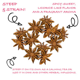 Worldwide Botanicals star anise steeping in hot water releases natural sweetness and fragrance