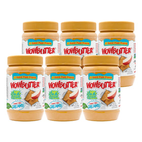 WOWBUTTER bottle displaying creamy texture, peanut-free family favorite.