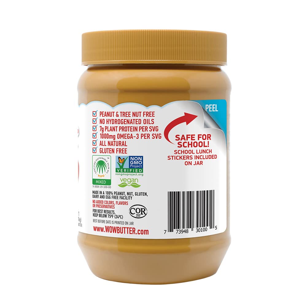 WOWBUTTER creamy texture close-up emphasizes smooth, allergen-free spread option
