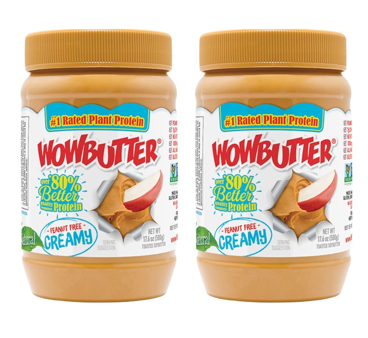 WOWBUTTER peanut-free creamy jar front view for smooth spreading
