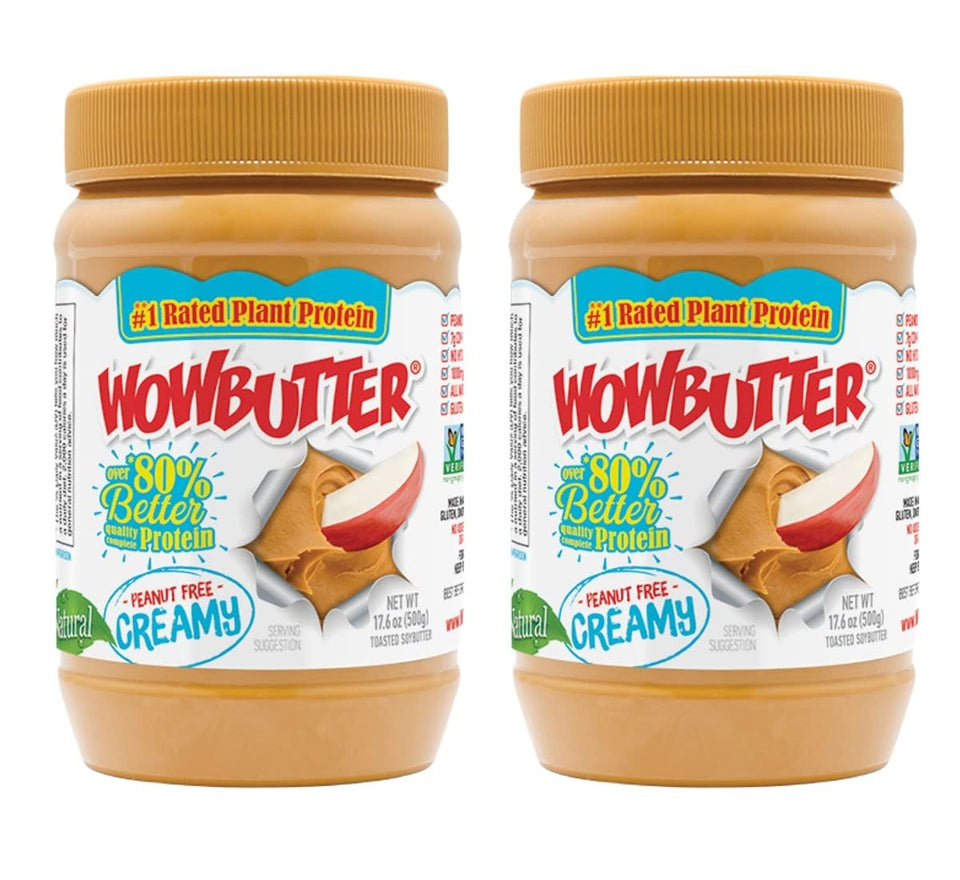 WOWBUTTER peanut-free creamy jar front view for smooth spreading