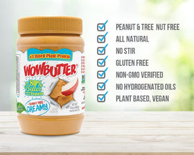 WOWBUTTER jar side label with origin and allergen-free notes for informed shopping