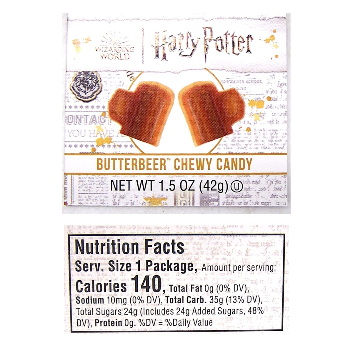 Wowser barrel tin opening shot, reveals chewy Butterbeer treats.