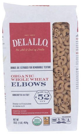 WPARHUS Delallo elbows no52 organic whole wheat pasta pack of three ready for weeknight meals.