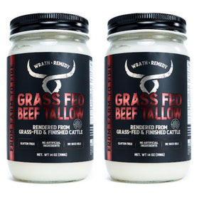 Wrath & Remedy beef tallow pack front, ideal for high-heat searing and frying.
