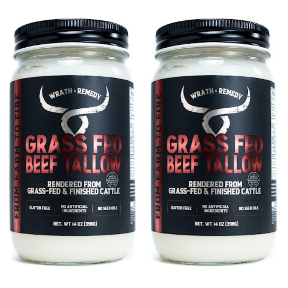 Wrath & Remedy beef tallow pack front, ideal for high-heat searing and frying.