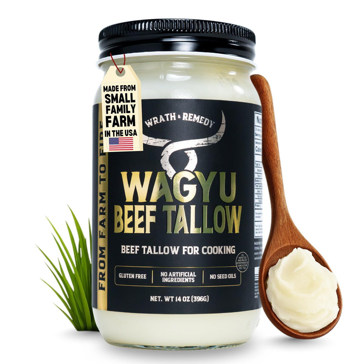 Wrath & Remedy Wagyu Tallow packaging showing premium fat for high-heat cooking