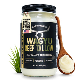 Wrath & Remedy Wagyu Tallow packaging showing premium fat for high-heat cooking