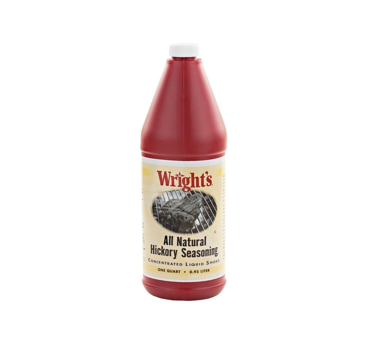 Wright's Natural Hickory Liquid Smoke bottle-pour showcases authentic BBQ flavor for beef, pork and poultry.