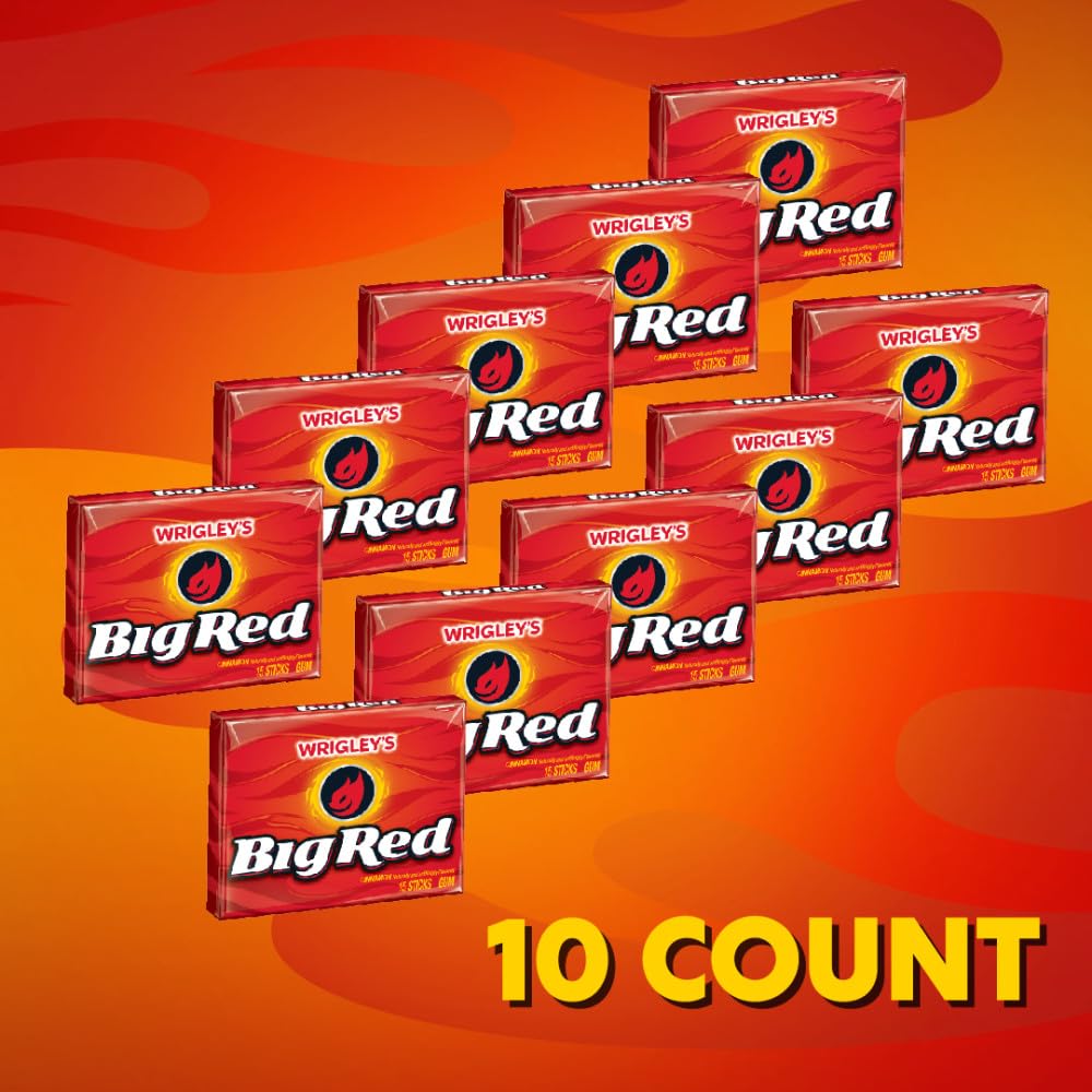Wrigley’s BIG RED cinnamon gum, 10-pack, individually wrapped for sharing on the go.