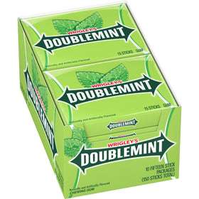 Wrigley's Doublemint gum front pack showing a 10-pack bundle for sharing