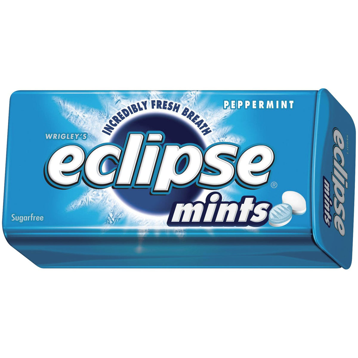 Wrigley's Eclipse Peppermint mints pack on desk for on-the-go freshness.