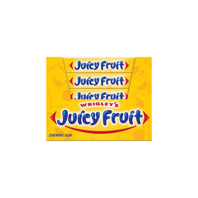 Wrigley's Juicy Fruit Gum pack back highlights retro branding for collectors and nostalgic moments.