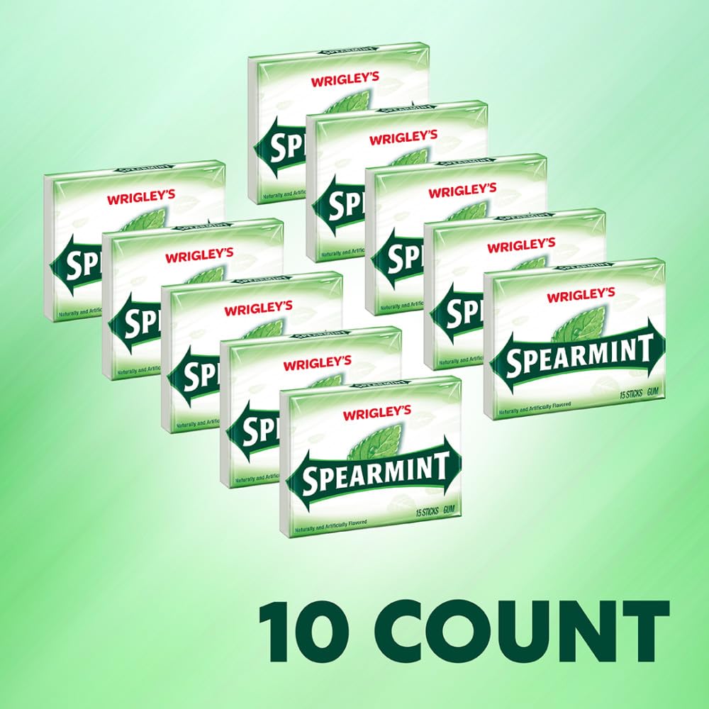 Close-up of Spearmint gum sticks showing individually wrapped convenience