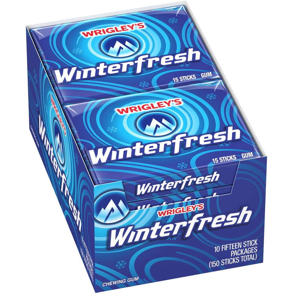 Wrigley's Winterfresh bulk pack front view for on-the-go minty refreshment.