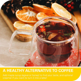 A cup of WT WEETEE dandelion tea showcasing smooth earthy finish
