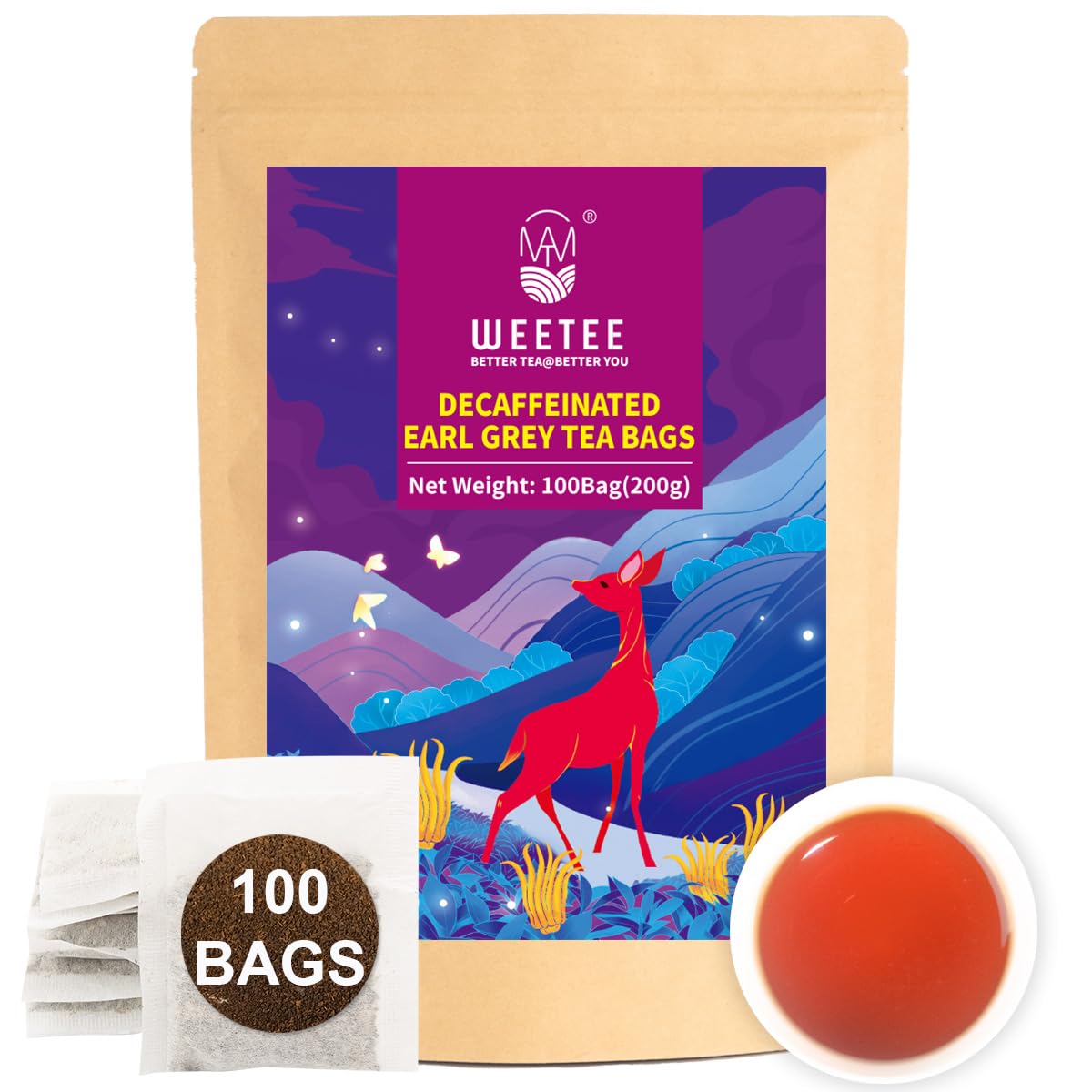WT WEETEE decaf Earl Grey tea bags ready for everyday sipping