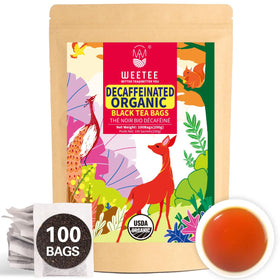WT WEETEE organic decaf black tea bags in resealable kraft bag for freshness