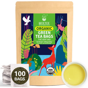 WT WEETEE organic green tea bags in a resealable kraft bag for freshness.