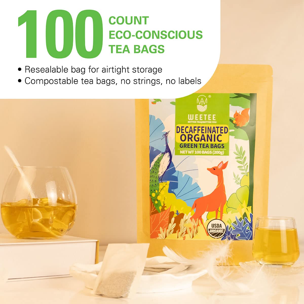 A hot cup of WT WEETEE decaf green tea to enjoy.