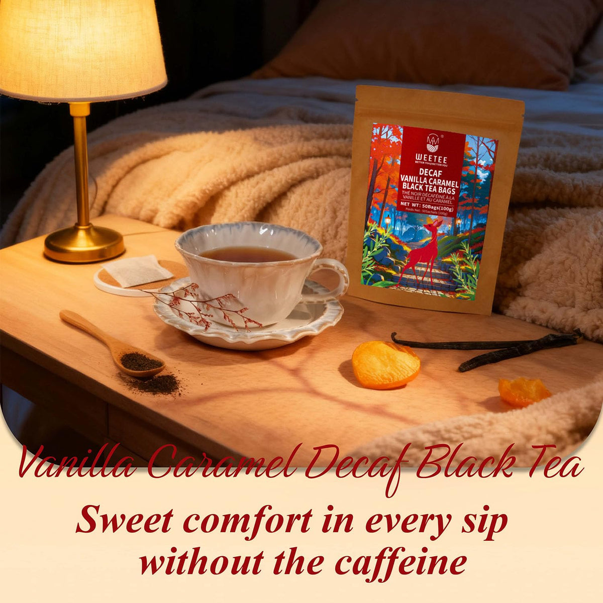 WT WEETEE evening-friendly tea offers caffeine-free relaxation