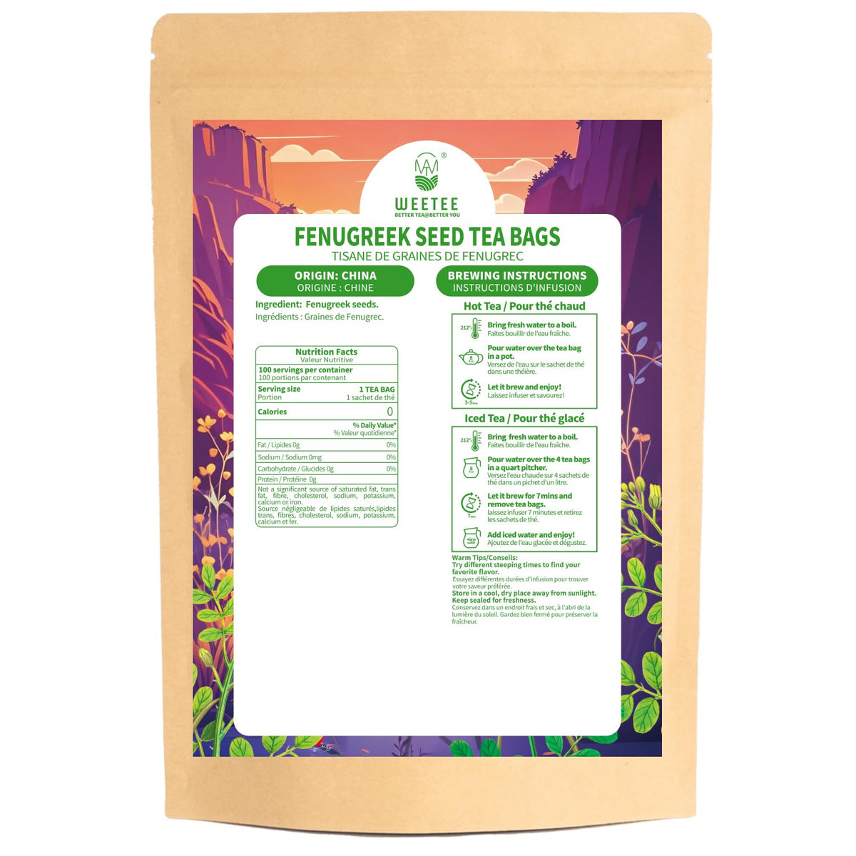 WT WEETEE fenugreek tea pairings with lemongrass or rose petals.