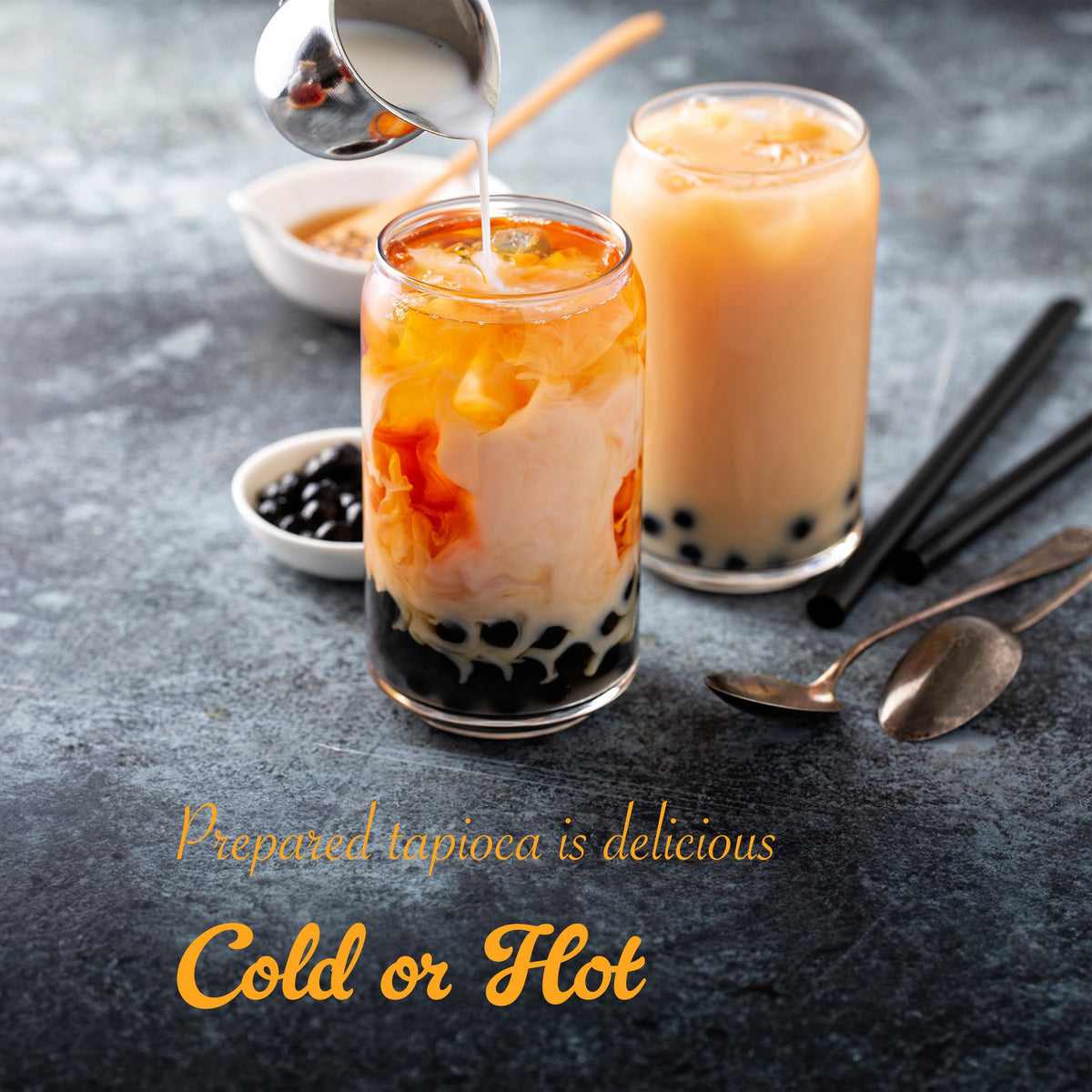 WuFuYuan Boba pearls in milk tea highlight silky, chewy bite.