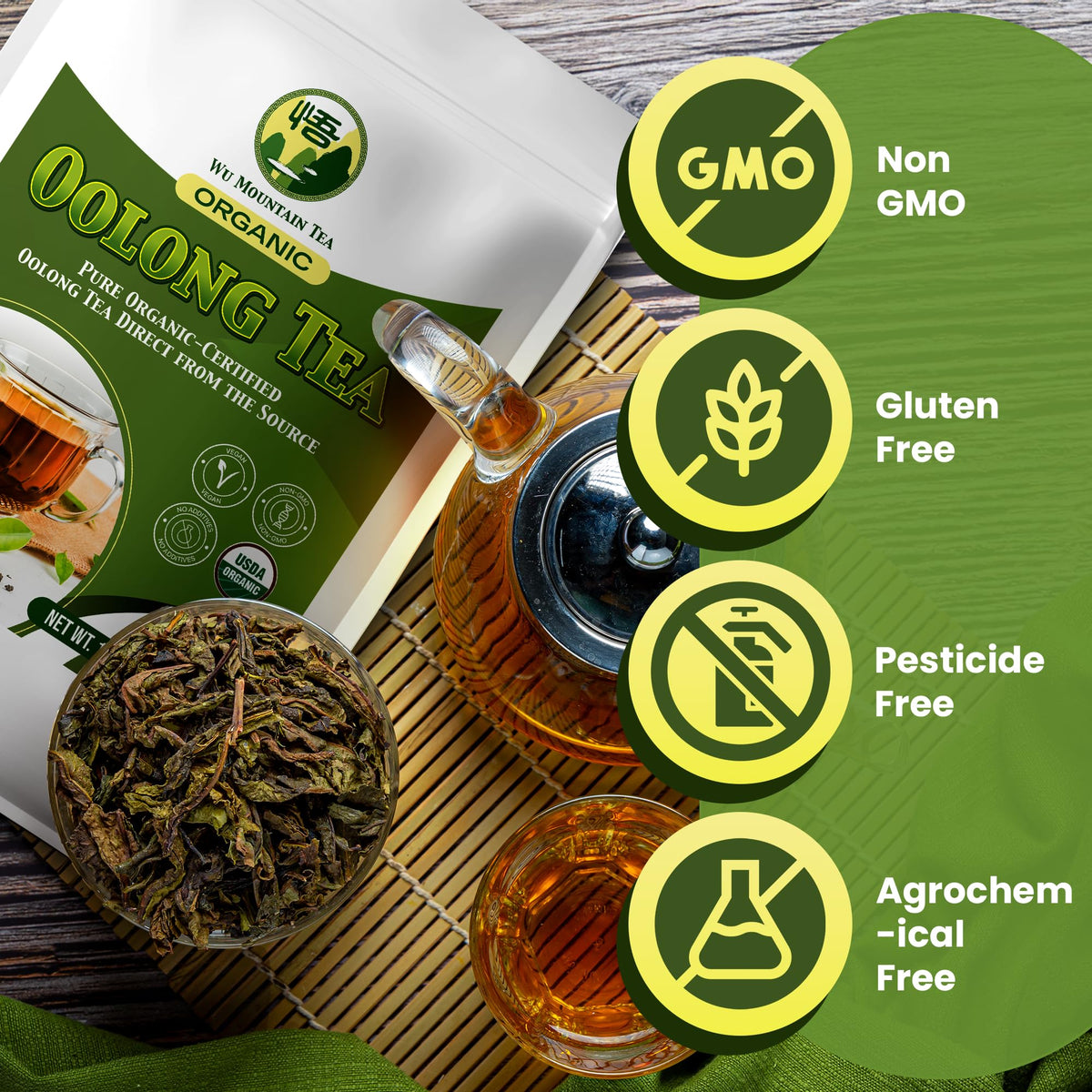 Wu Mountain Tea cup showcasing calm energy from natural caffeine.