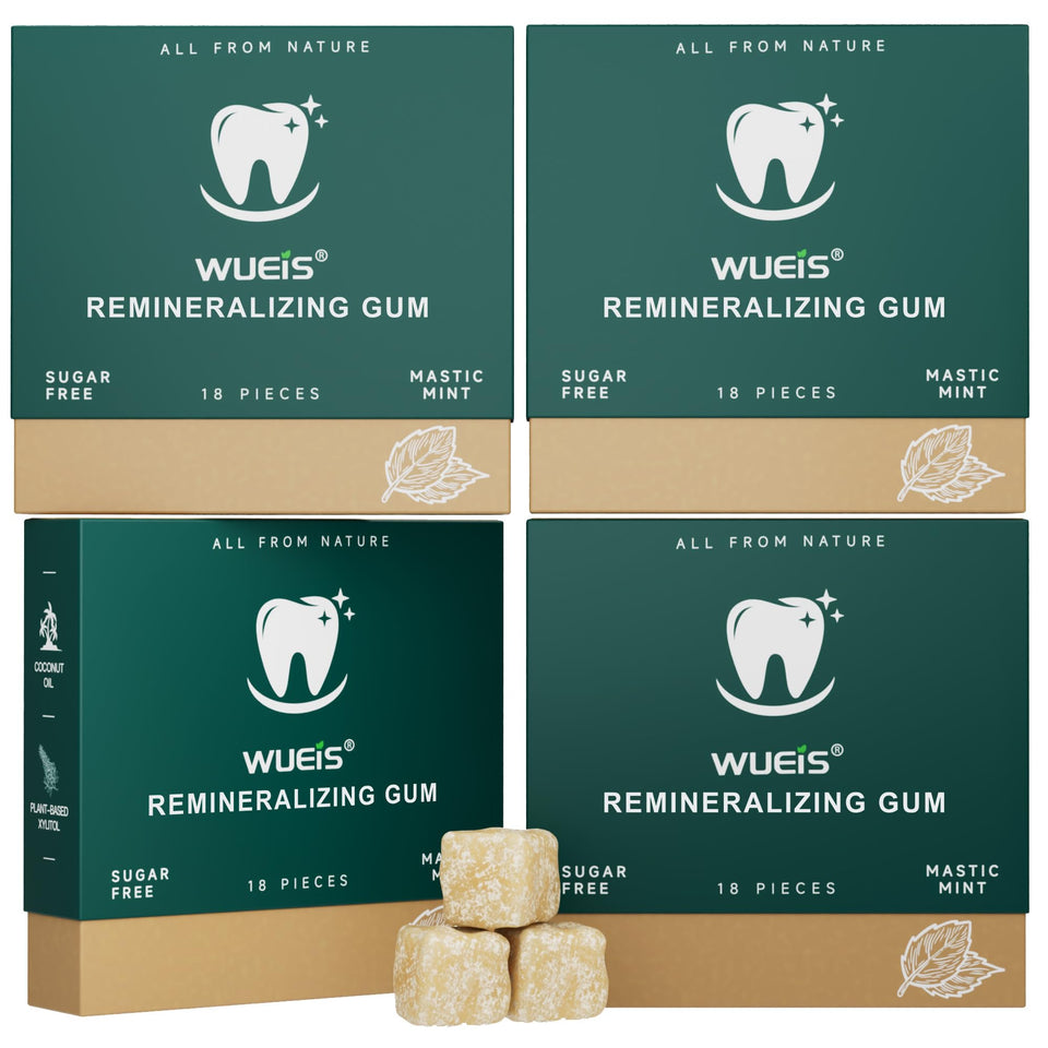 WUEIS remineralizing gum with hydroxyapatite for enamel-friendly daily use.