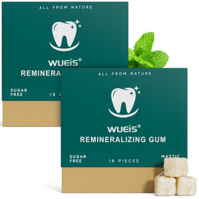 WUEIS Remineralizing Gum pack highlighting enamel-supporting formula for everyday use.