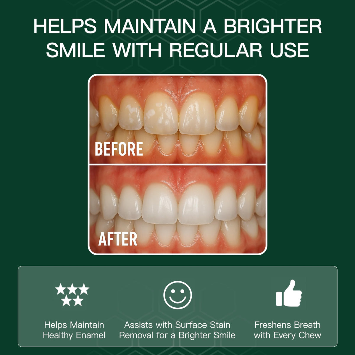 WUEIS Remineralizing Gum texture closeup reveals smooth surface for comfortable chewing.