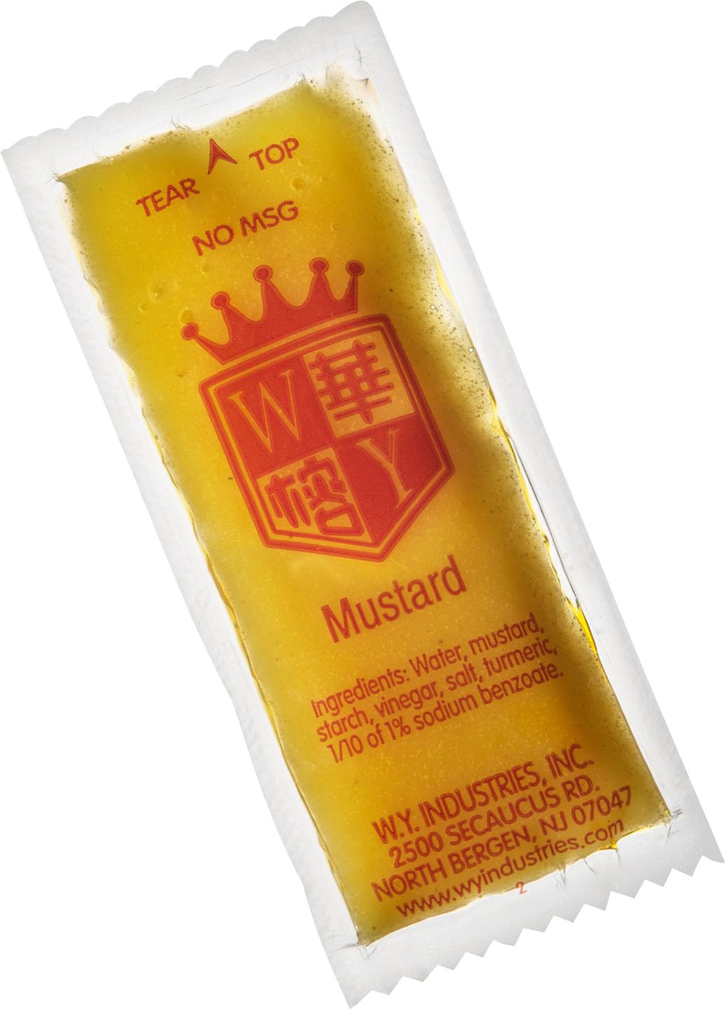W.Y. Industries Chinese Yellow Mustard single-serve packet ideal for takeout meals and on-the-go flavor