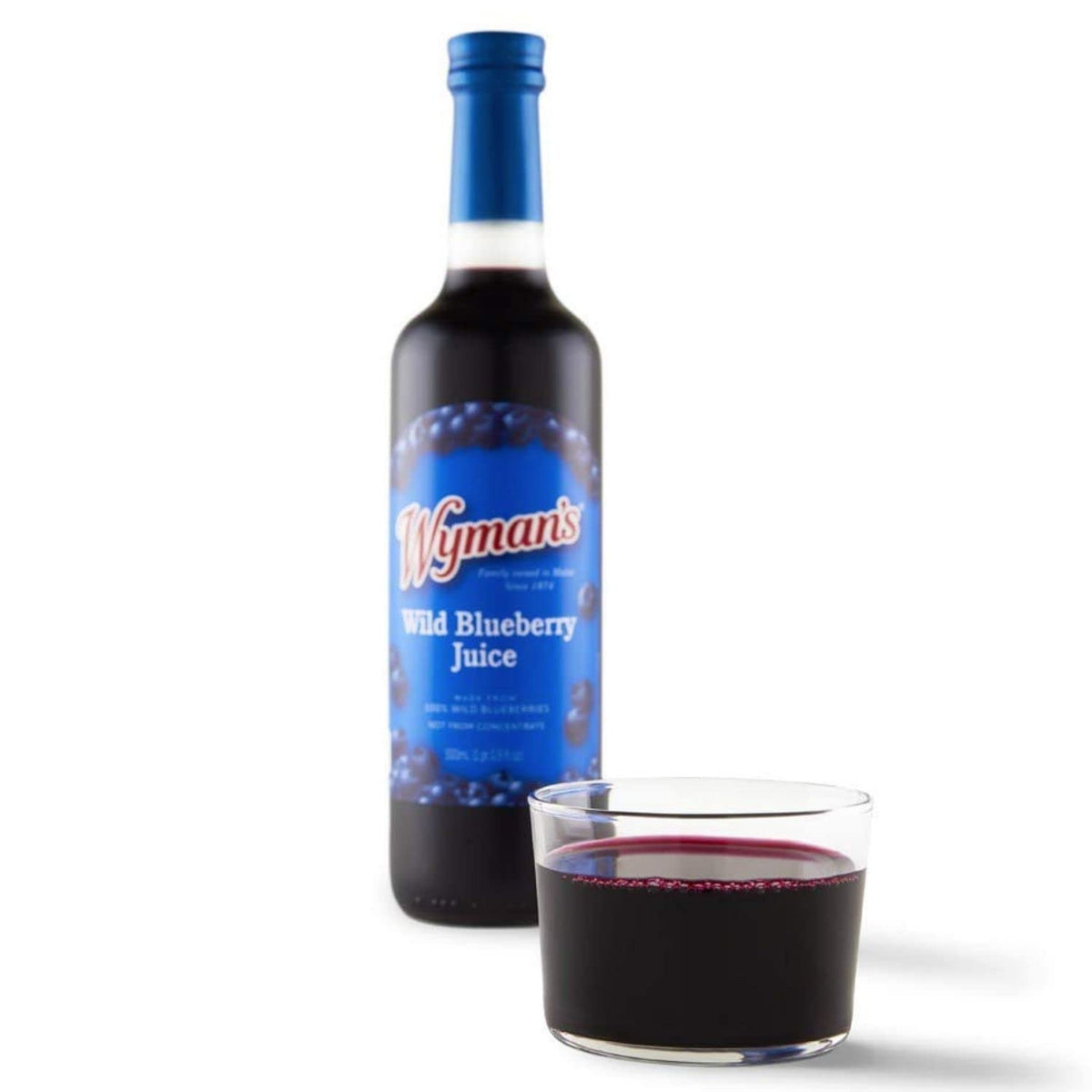 Pouring Wyman’s Wild Blueberry Juice into a glass for refreshment.