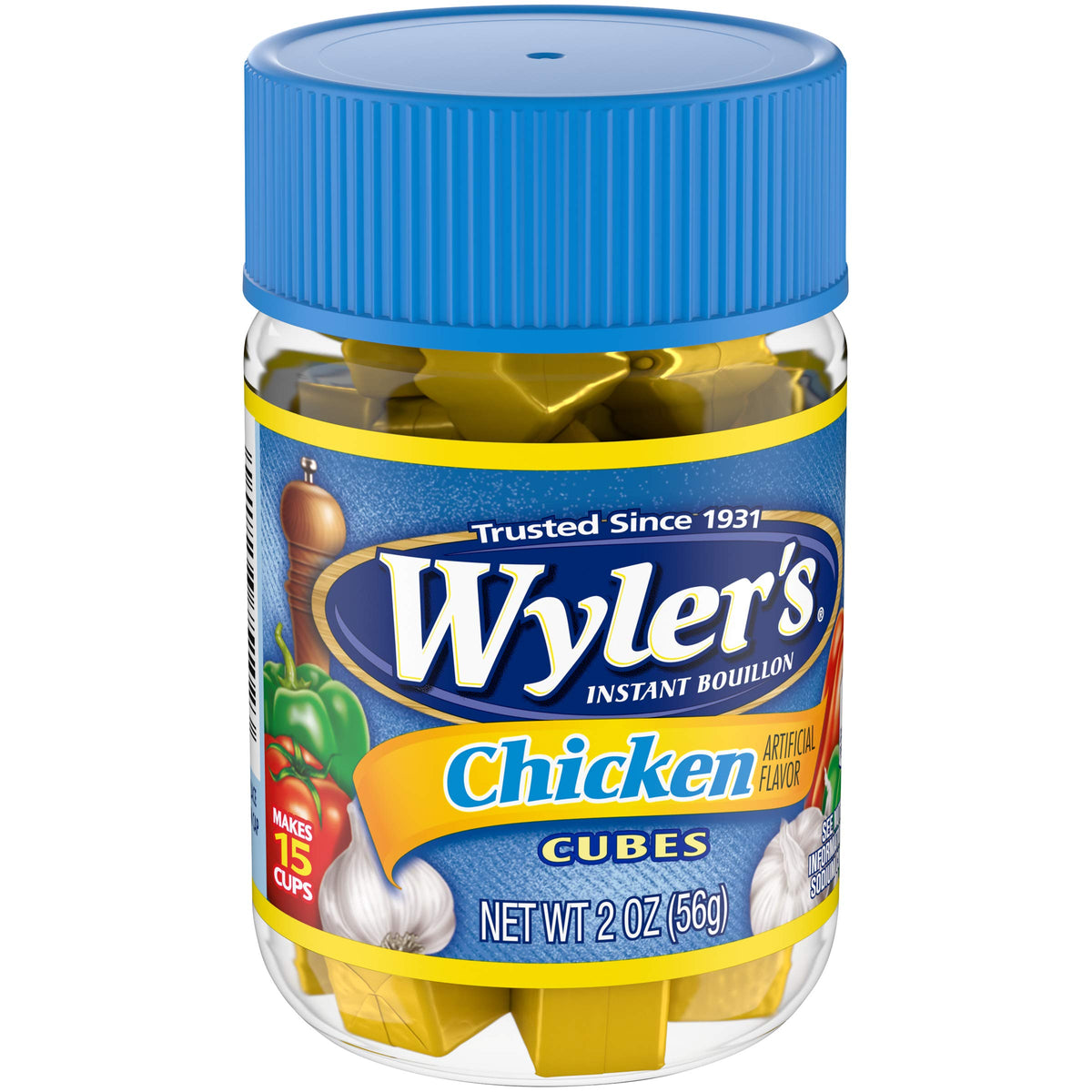 Close-up of Wyler's chicken-flavored bouillon cubes for rich soups.