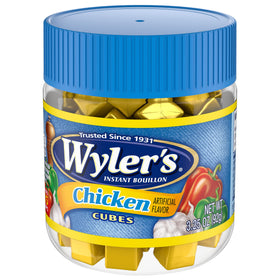 Wyler's Bouillon chicken cubes on pantry shelf for dry storage.