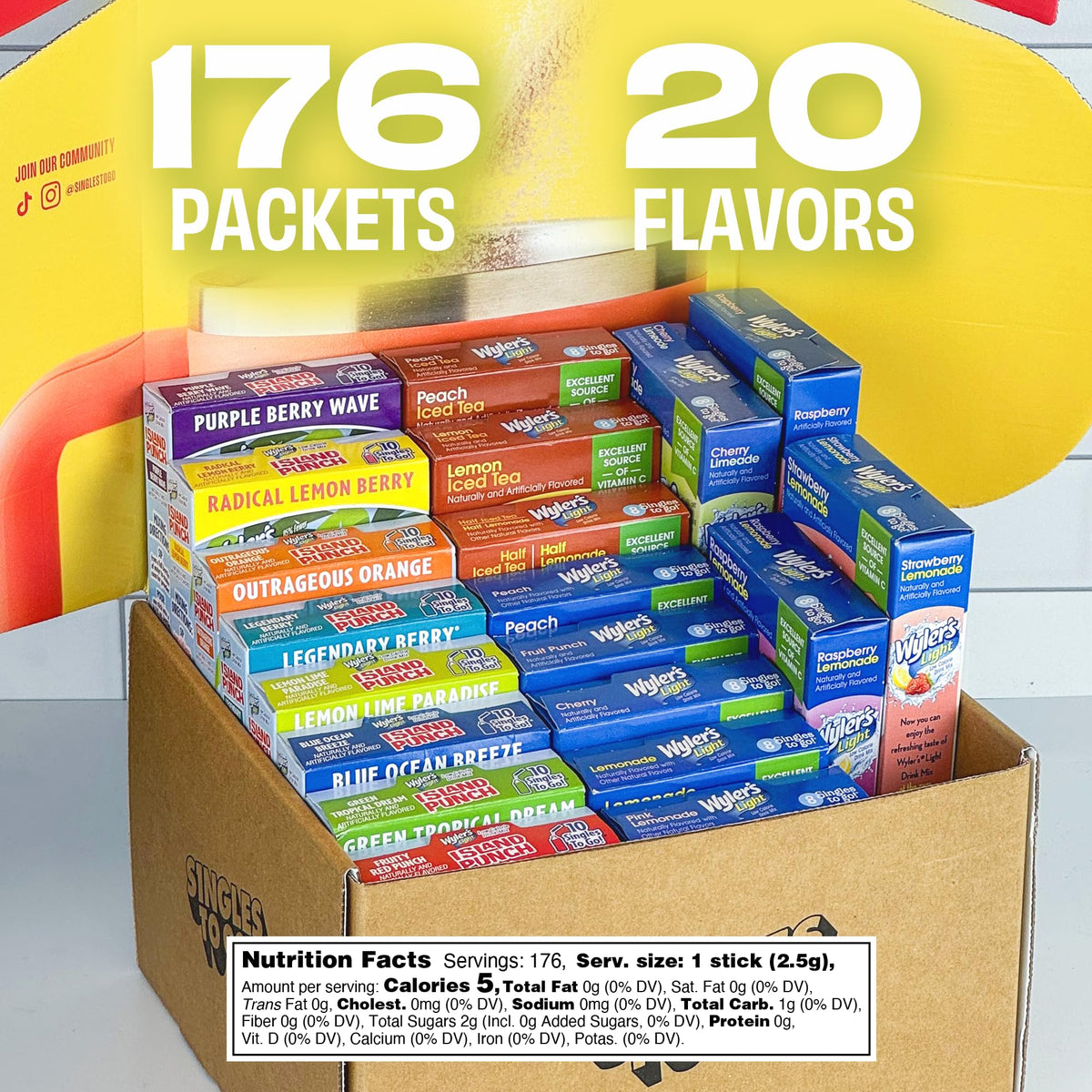 Wyler's Light 20-box bundle showcasing multiple flavors for gatherings