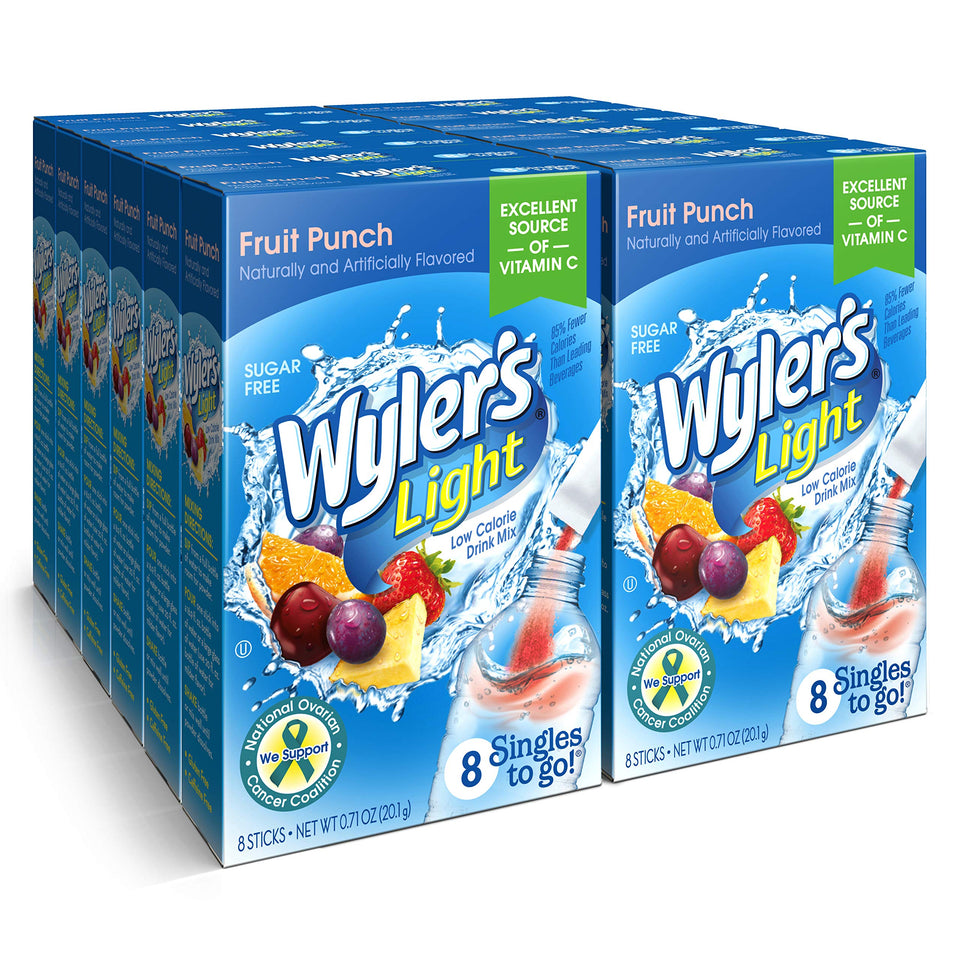 Wyler's Light Fruit Punch packet open for quick hydration on the go.