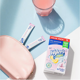Wyler's Light pink lemonade ready to enjoy, a refreshing vitamin C boost on the go.
