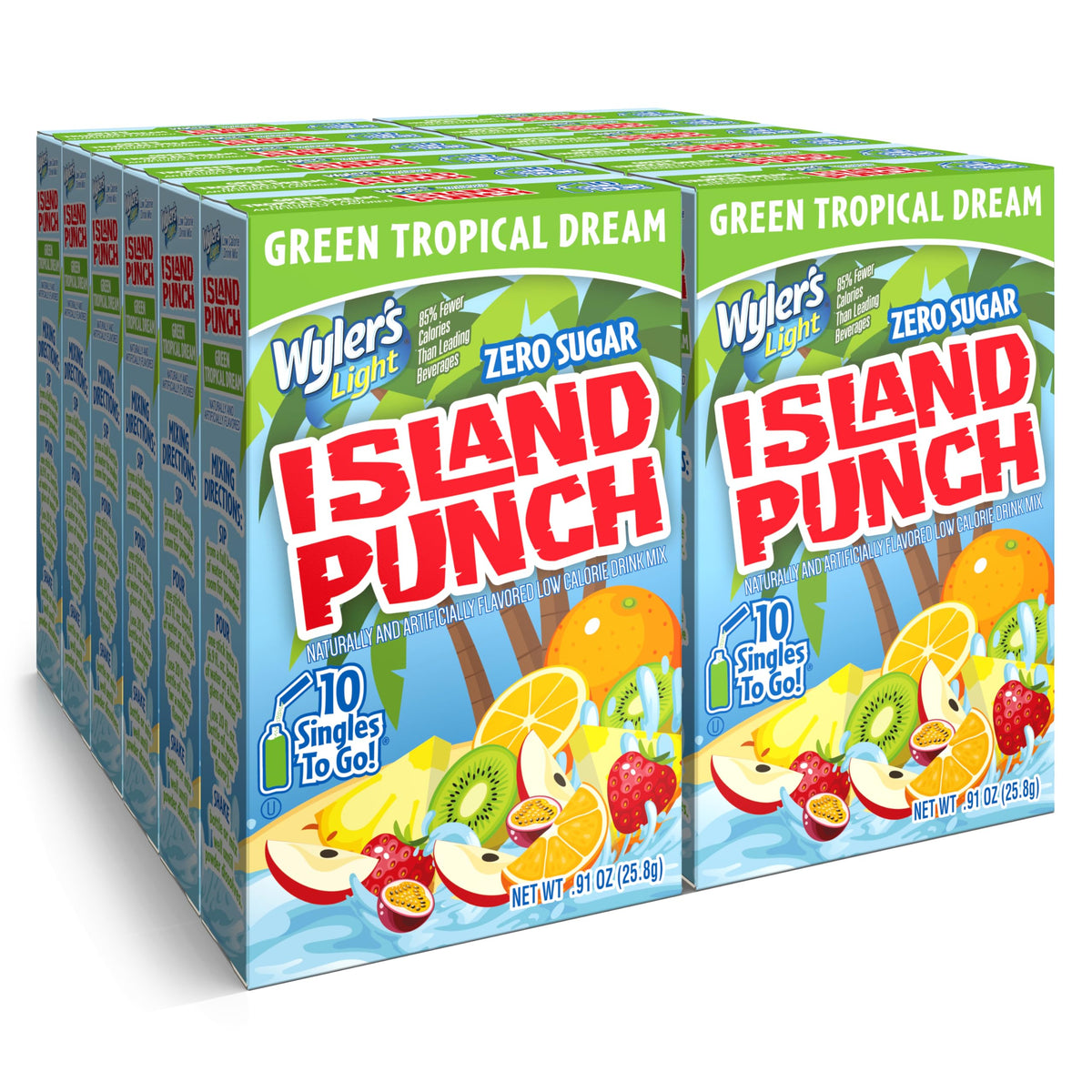 Wyler's Light Island Punch Green Tropical Dream bottle on a table, suggesting easy hydration on the go
