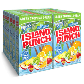 Wyler's Light Island Punch Green Tropical Dream bottle on a table, suggesting easy hydration on the go
