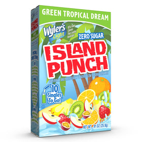 Wyler's Light Island Punch Green Tropical Dream box front highlights convenient, on-the-go flavor