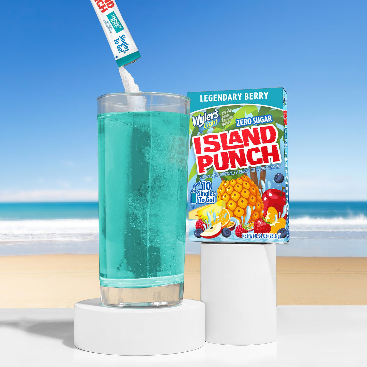 Car commute setup with Wyler's Island Punch for on-the-go refreshment.