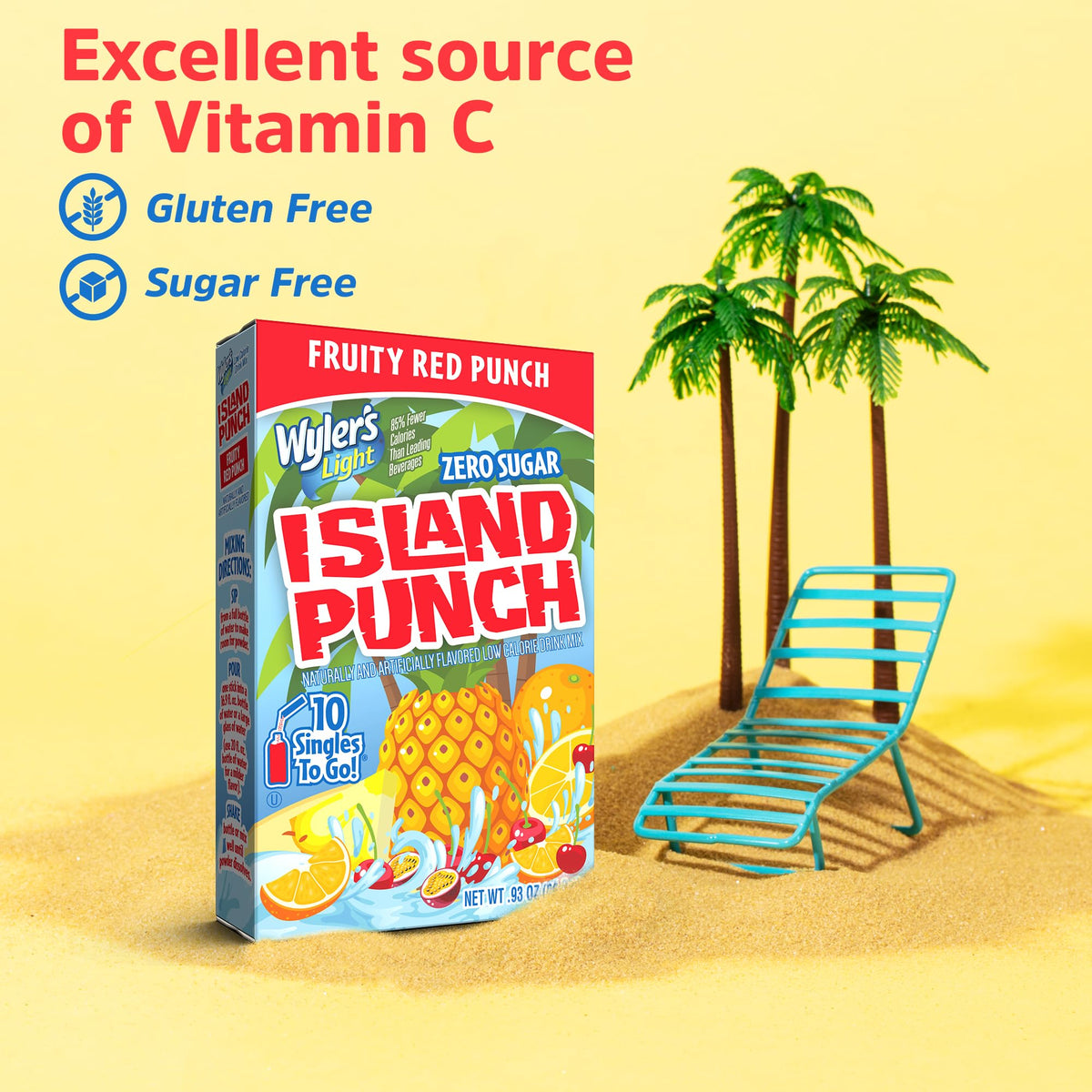 Wyler's Light Island Punch zero sugar label on a stick pack.