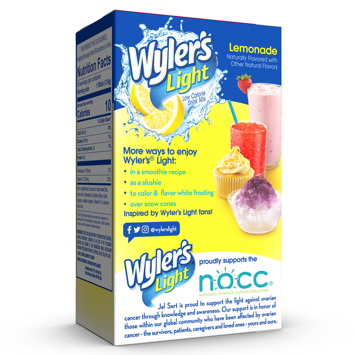 Glass of water with Wyler's Light lemonade flavor being stirred