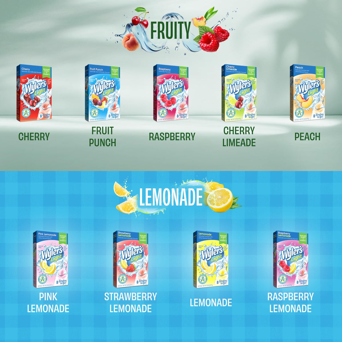 Wyler's Light Lemonade flavor packet for refreshing, sugar-free hydration