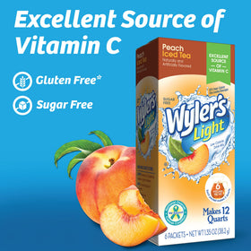 Wyler's Light peach iced tea packets ready to mix into cold drinks