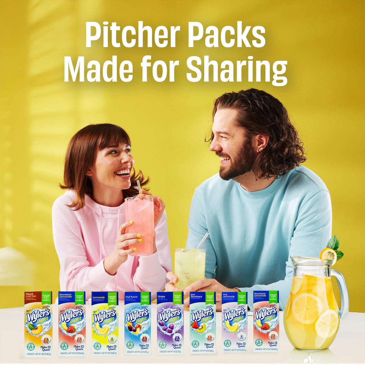 Wyler's Light Peach Iced Tea pitcher pack—classic taste, sugar-free mix.