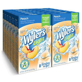 Wylers Light Peach singles-to-go box for easy hydration on the go