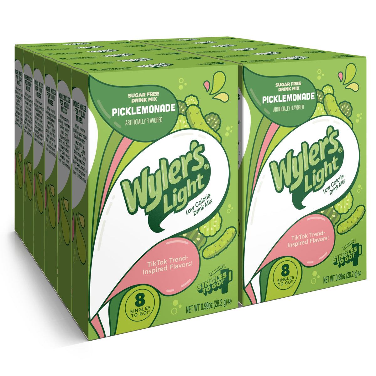 Wyler's Light Picklemonade packet being poured into water for bold, sugar-free hydration.