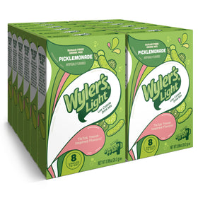 Wyler's Light Picklemonade packet being poured into water for bold, sugar-free hydration.